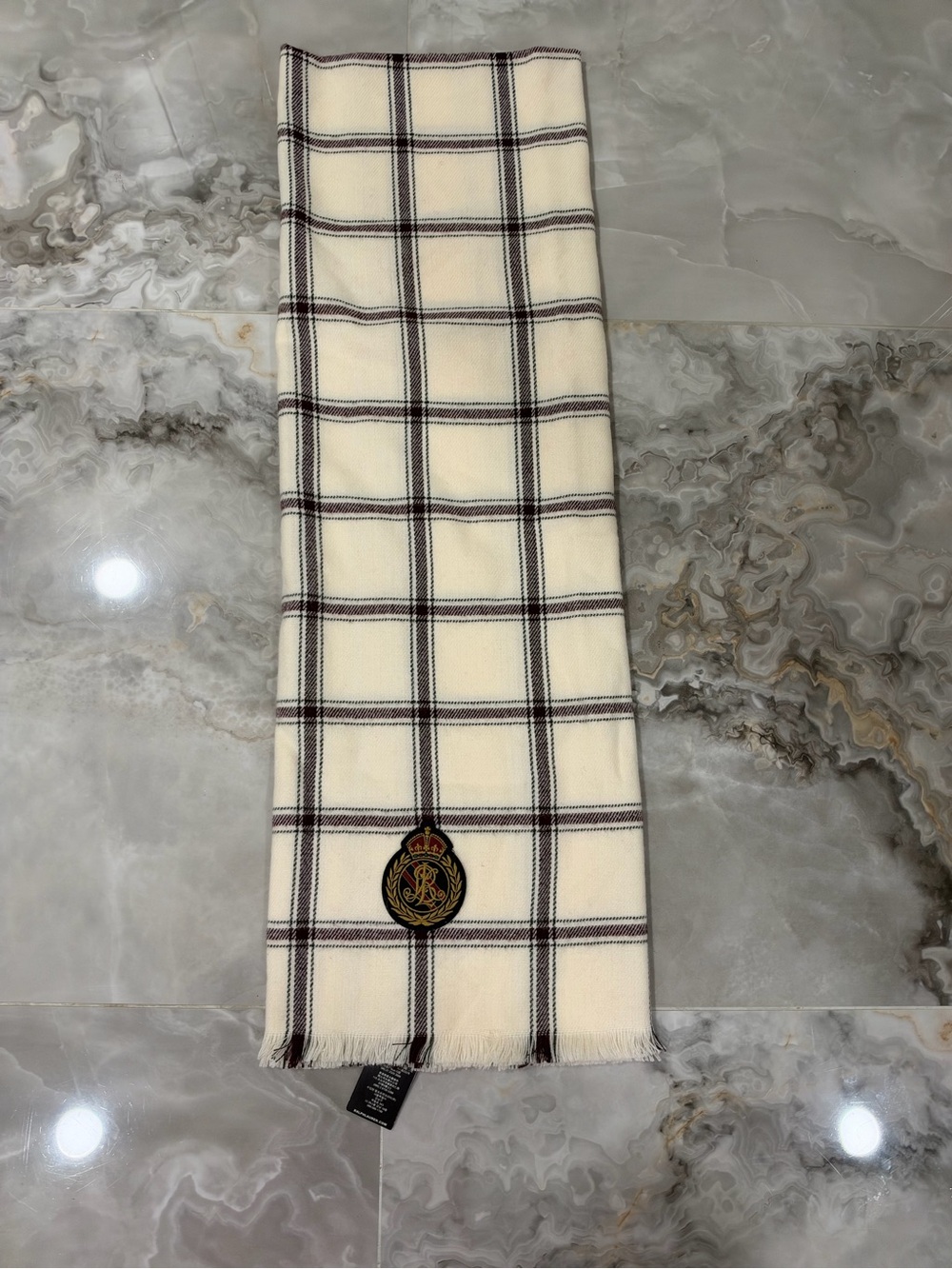 Lauren Ralph Lauren Plaid Crest Scarf – Ivory/Burgundy